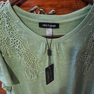 Cable & Gauge Sage Lace Accent Blouse